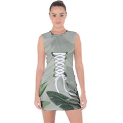 Banana Leaf Plant Pattern Lace Up Front Bodycon Dress