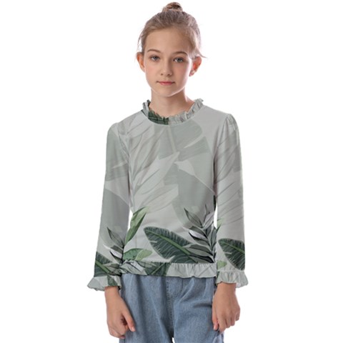 Banana Leaf Plant Pattern Kids  Frill Detail T-shirt by anzea