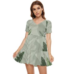 Banana Leaf Plant Pattern Tiered Short Sleeve Babydoll Dress by anzea