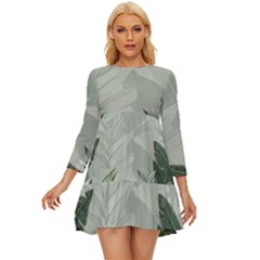 Banana Leaf Plant Pattern Long Sleeve Babydoll Dress by anzea