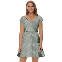 Banana Leaf Plant Pattern Short Sleeve Tiered Mini Dress by anzea