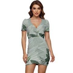 Banana Leaf Plant Pattern Low Cut Cap Sleeve Mini Dress by anzea