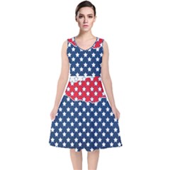 Illustrations Stars V-neck Midi Sleeveless Dress 