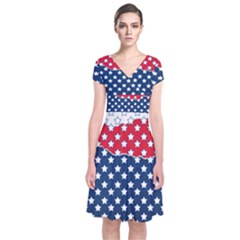 Illustrations Stars Short Sleeve Front Wrap Dress