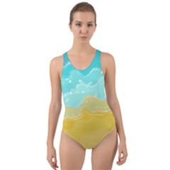 Abstract Background Beach Coast Cut-out Back One Piece Swimsuit by anzea