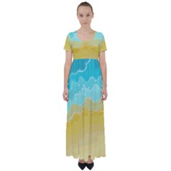 Abstract Background Beach Coast High Waist Short Sleeve Maxi Dress by anzea