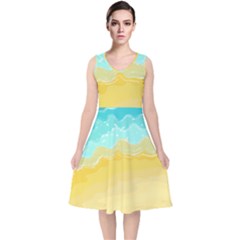 Abstract Background Beach Coast V-neck Midi Sleeveless Dress 