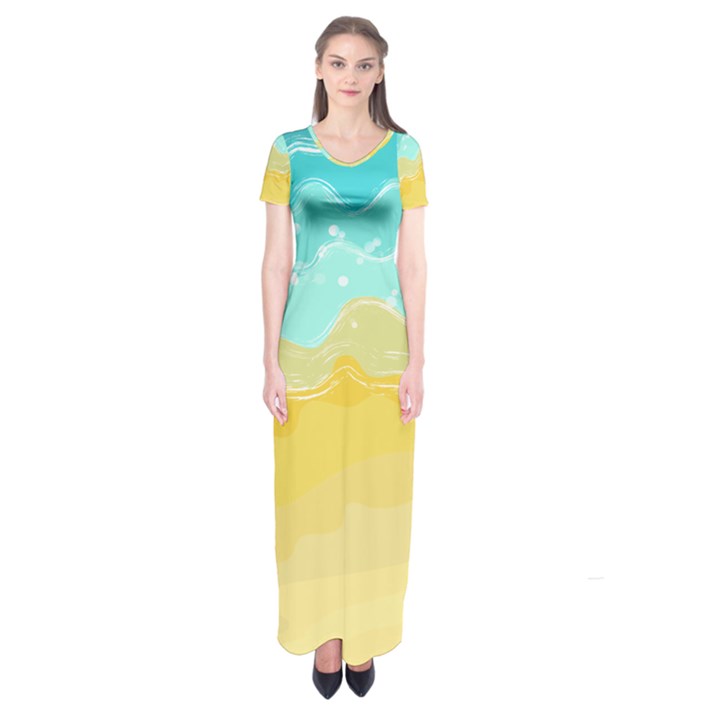 Abstract Background Beach Coast Short Sleeve Maxi Dress