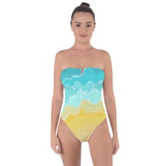 Abstract Background Beach Coast Tie Back One Piece Swimsuit