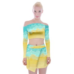 Abstract Background Beach Coast Off Shoulder Top With Mini Skirt Set