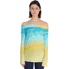 Abstract Background Beach Coast Off Shoulder Long Sleeve Top