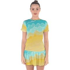 Abstract Background Beach Coast Drop Hem Mini Chiffon Dress