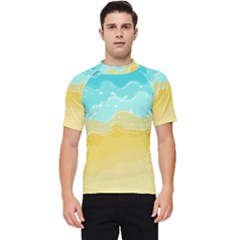 Abstract Background Beach Coast Men s Short Sleeve Rash Guard by anzea