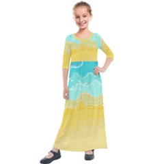 Abstract Background Beach Coast Kids  Quarter Sleeve Maxi Dress