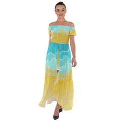 Abstract Background Beach Coast Off Shoulder Open Front Chiffon Dress