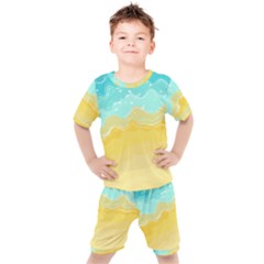 Abstract Background Beach Coast Kids  T-shirt And Shorts Set by anzea