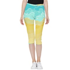 Abstract Background Beach Coast Inside Out Lightweight Velour Capri Leggings  by anzea