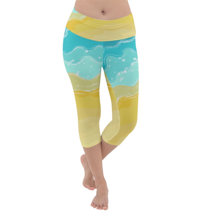 Abstract Background Beach Coast Lightweight Velour Capri Yoga Leggings