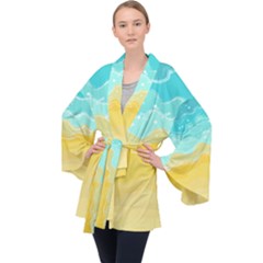 Abstract Background Beach Coast Long Sleeve Velvet Kimono 