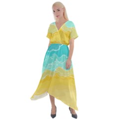 Abstract Background Beach Coast Cross Front Sharkbite Hem Maxi Dress by anzea