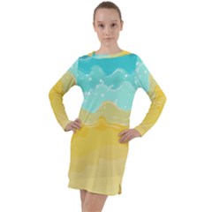 Abstract Background Beach Coast Long Sleeve Hoodie Dress