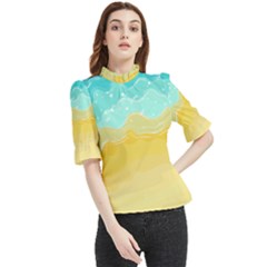 Abstract Background Beach Coast Frill Neck Blouse