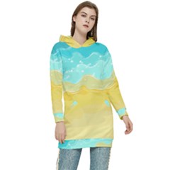 Abstract Background Beach Coast Women s Long Oversized Pullover Hoodie