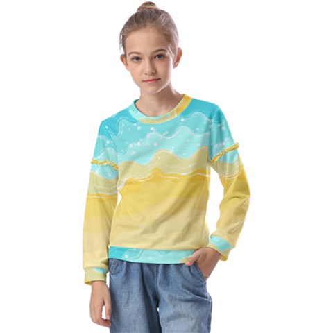 Abstract Background Beach Coast Kids  Long Sleeve T-shirt With Frill  by anzea