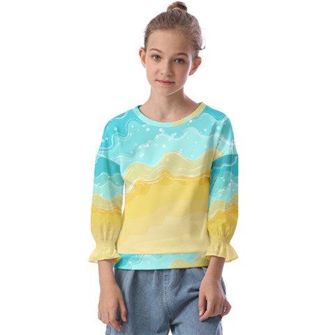 Abstract Background Beach Coast Kids  Cuff Sleeve Top by anzea