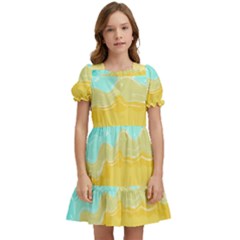 Abstract Background Beach Coast Kids  Puff Sleeved Dress