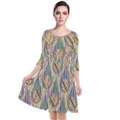 Tribal Background Boho Batik Quarter Sleeve Waist Band Dress