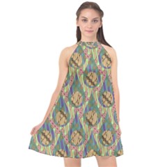 Tribal Background Boho Batik Halter Neckline Chiffon Dress  by anzea