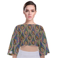 Tribal Background Boho Batik Tie Back Butterfly Sleeve Chiffon Top