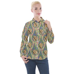 Tribal Background Boho Batik Women s Long Sleeve Pocket Shirt