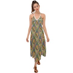 Tribal Background Boho Batik Halter Tie Back Dress 