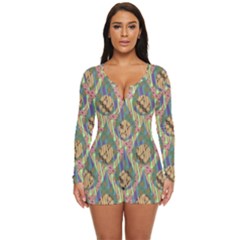 Tribal Background Boho Batik Long Sleeve Boyleg Swimsuit