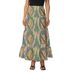 Tribal Background Boho Batik Tiered Ruffle Maxi Skirt