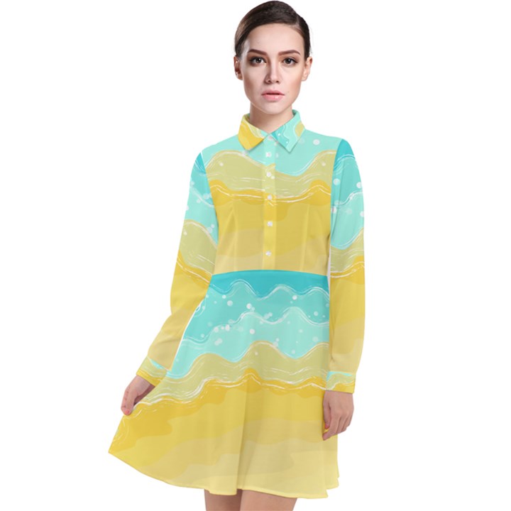 Abstract Background Beach Coast Long Sleeve Chiffon Shirt Dress