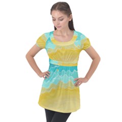 Abstract Background Beach Coast Puff Sleeve Tunic Top by anzea