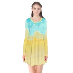 Abstract Background Beach Coast Long Sleeve V-neck Flare Dress