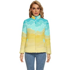 Abstract Background Beach Coast Women s Puffer Bubble Jacket Coat