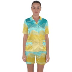 Abstract Background Beach Coast Satin Short Sleeve Pajamas Set