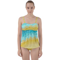 Abstract Background Beach Coast Twist Front Tankini Set