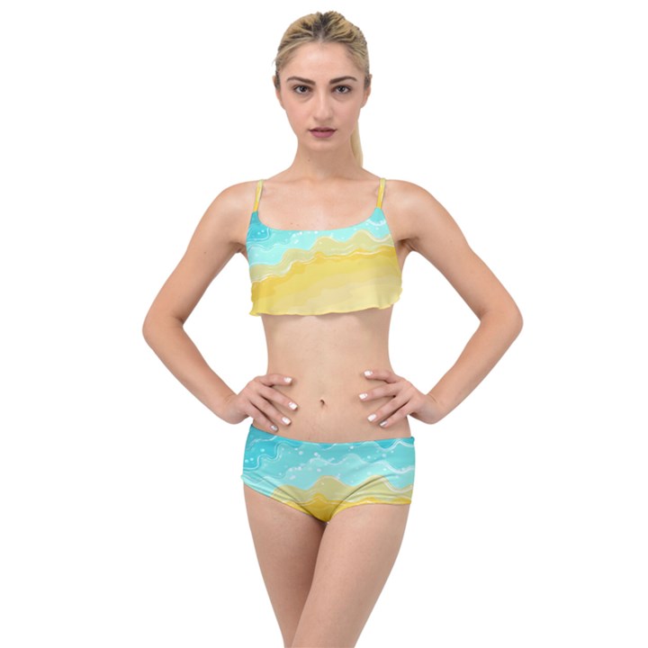 Abstract Background Beach Coast Layered Top Bikini Set