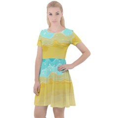 Abstract Background Beach Coast Cap Sleeve Velour Dress 