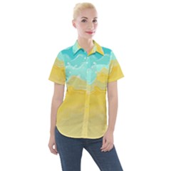 Abstract Background Beach Coast Women s Short Sleeve Pocket Shirt