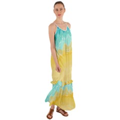 Abstract Background Beach Coast Cami Maxi Ruffle Chiffon Dress