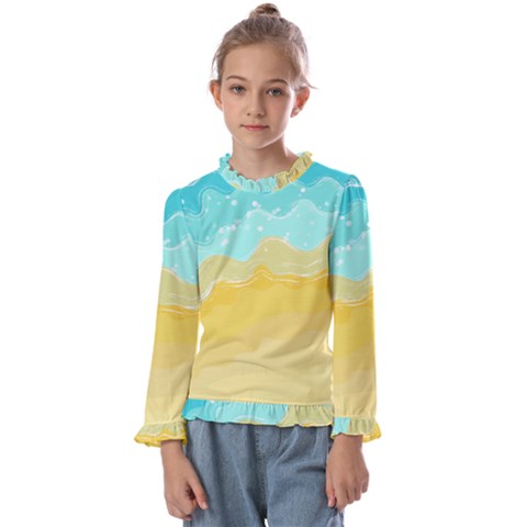 Abstract Background Beach Coast Kids  Frill Detail T-shirt by anzea