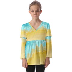 Abstract Background Beach Coast Kids  V Neck Casual Top by anzea