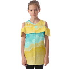 Abstract Background Beach Coast Fold Over Open Sleeve Top by anzea